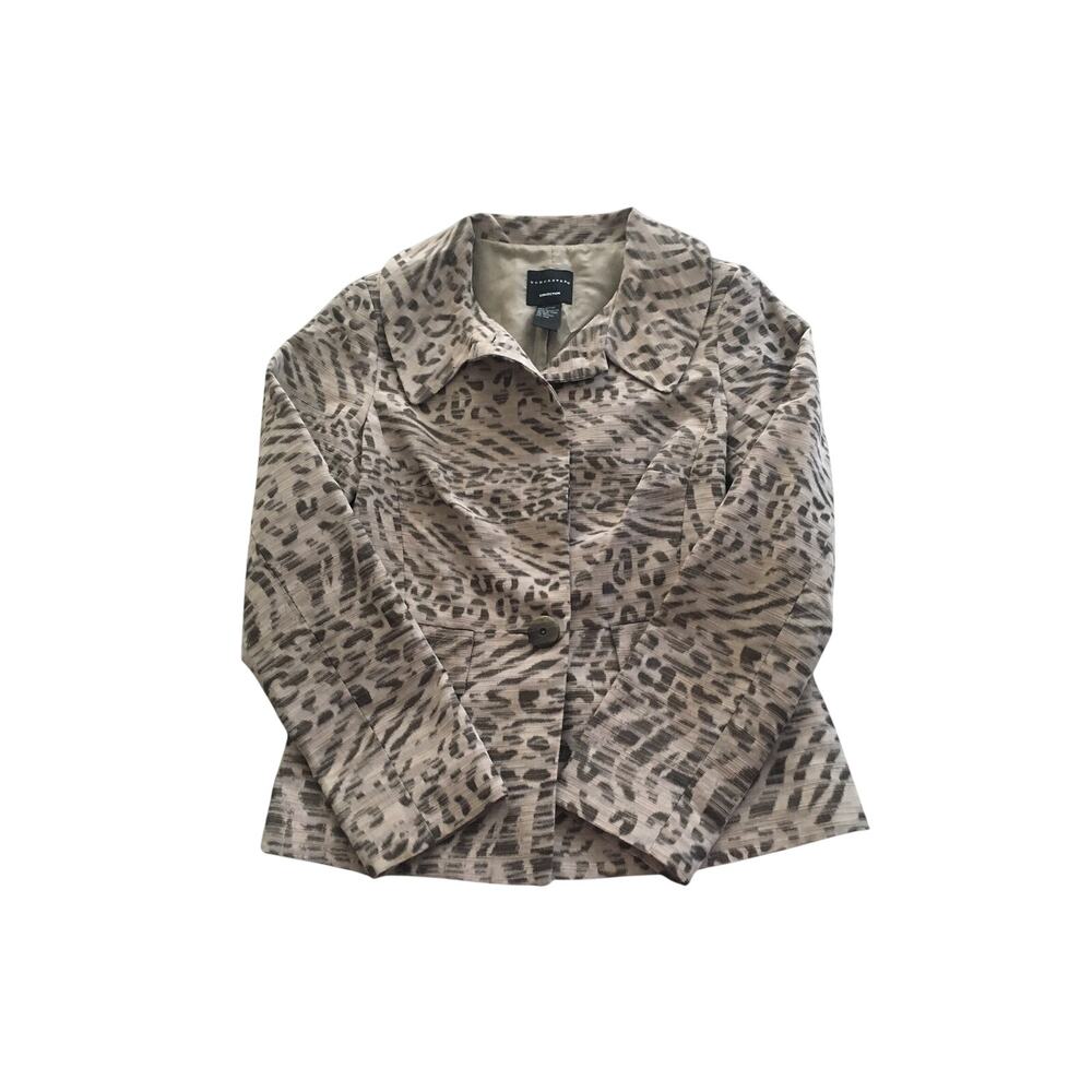 Leopard Print Blazer Doncaster Collection Brown Tan Neutral Suit Jacket Size 6